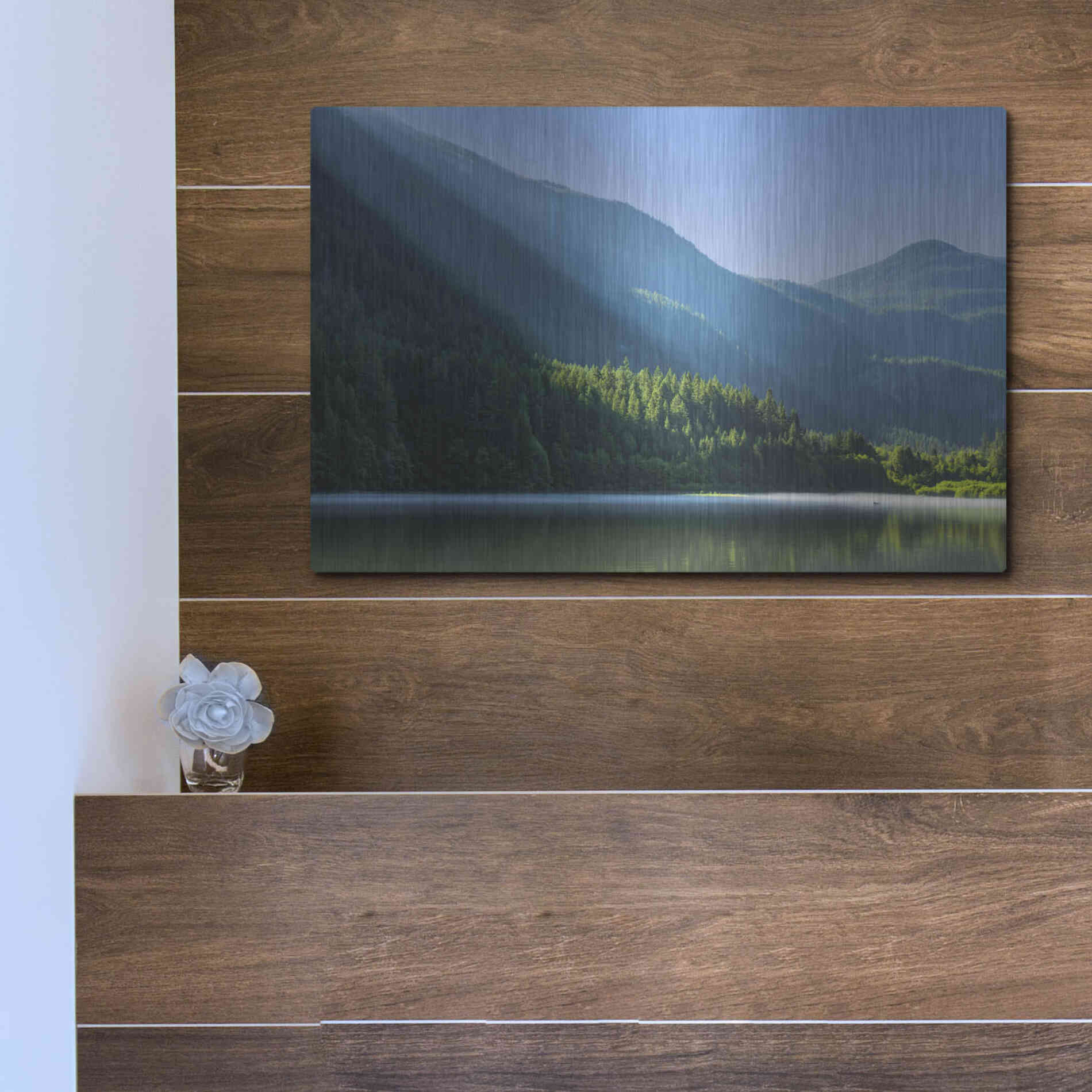 Luxe Metal Art  'Morning Rays Streak Across The Mountainside'  by Don Schwartz, Metal Wall Art,16x12