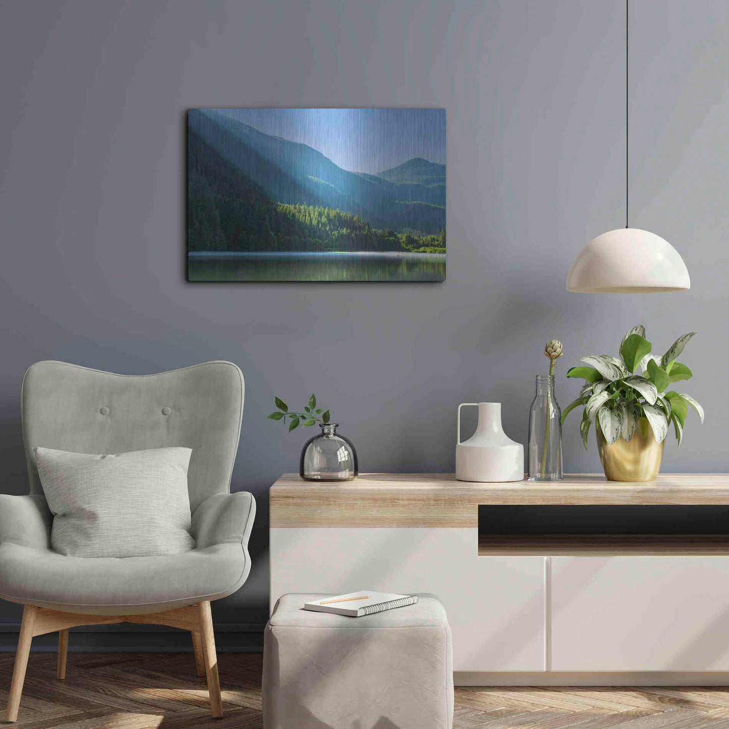 Luxe Metal Art  'Morning Rays Streak Across The Mountainside'  by Don Schwartz, Metal Wall Art,24x16