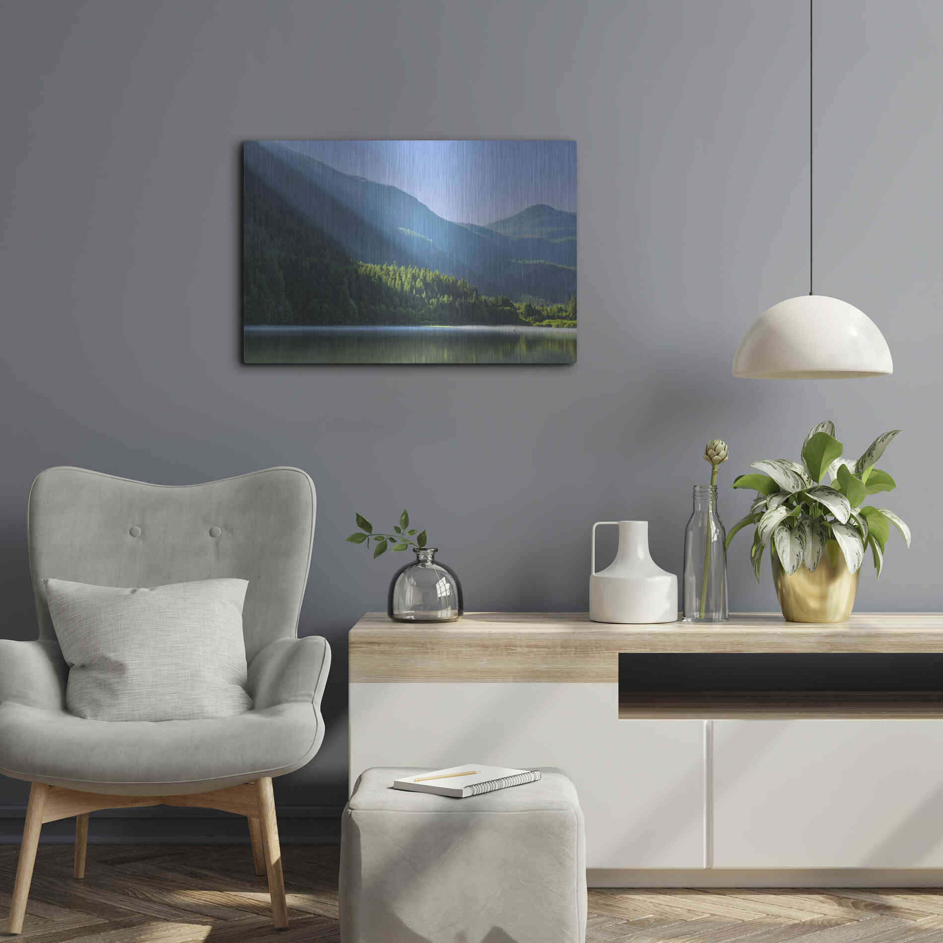 Luxe Metal Art  'Morning Rays Streak Across The Mountainside'  by Don Schwartz, Metal Wall Art,24x16