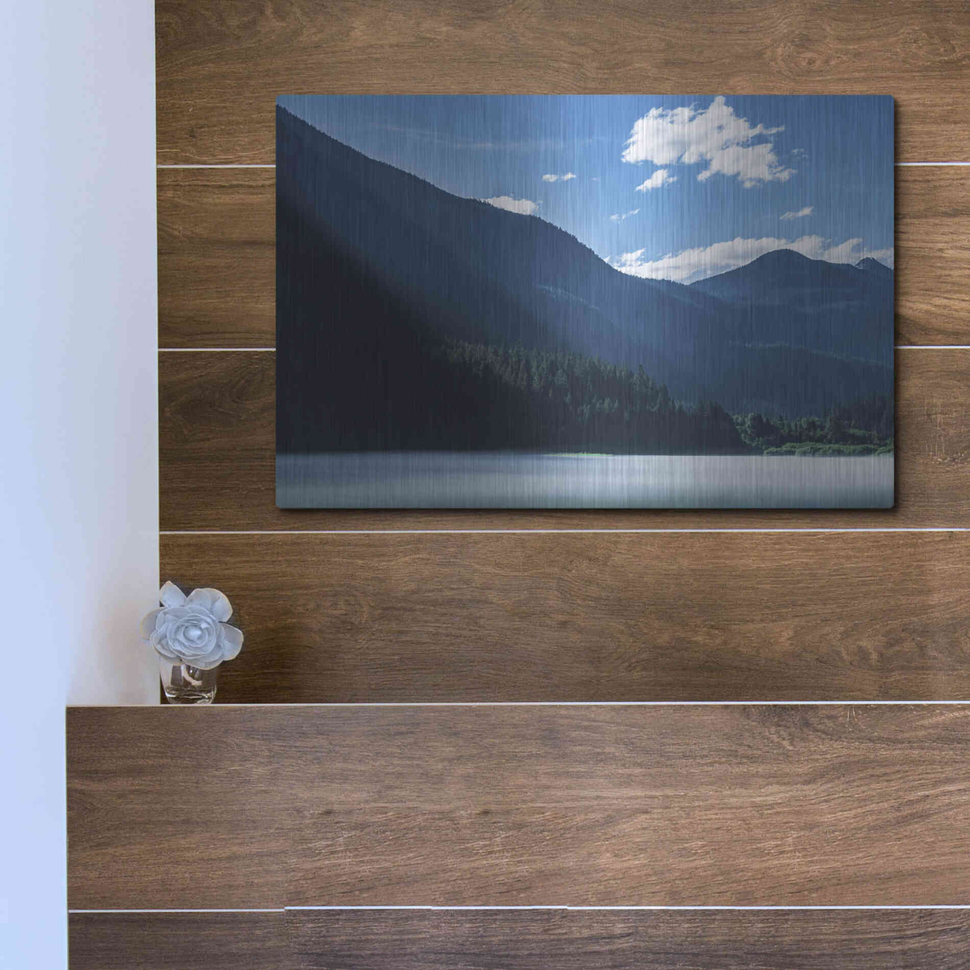 Luxe Metal Art 'Morning Rays Streak Across The Mountainside' by Don Schwartz, Metal Wall Art,16x12