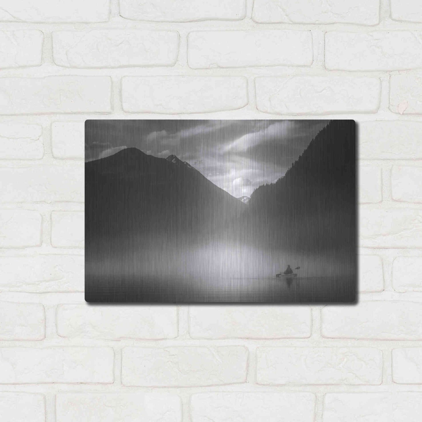 Luxe Metal Art  'Kayaker In The Mountain Mist'  by Don Schwartz, Metal Wall Art,16x12