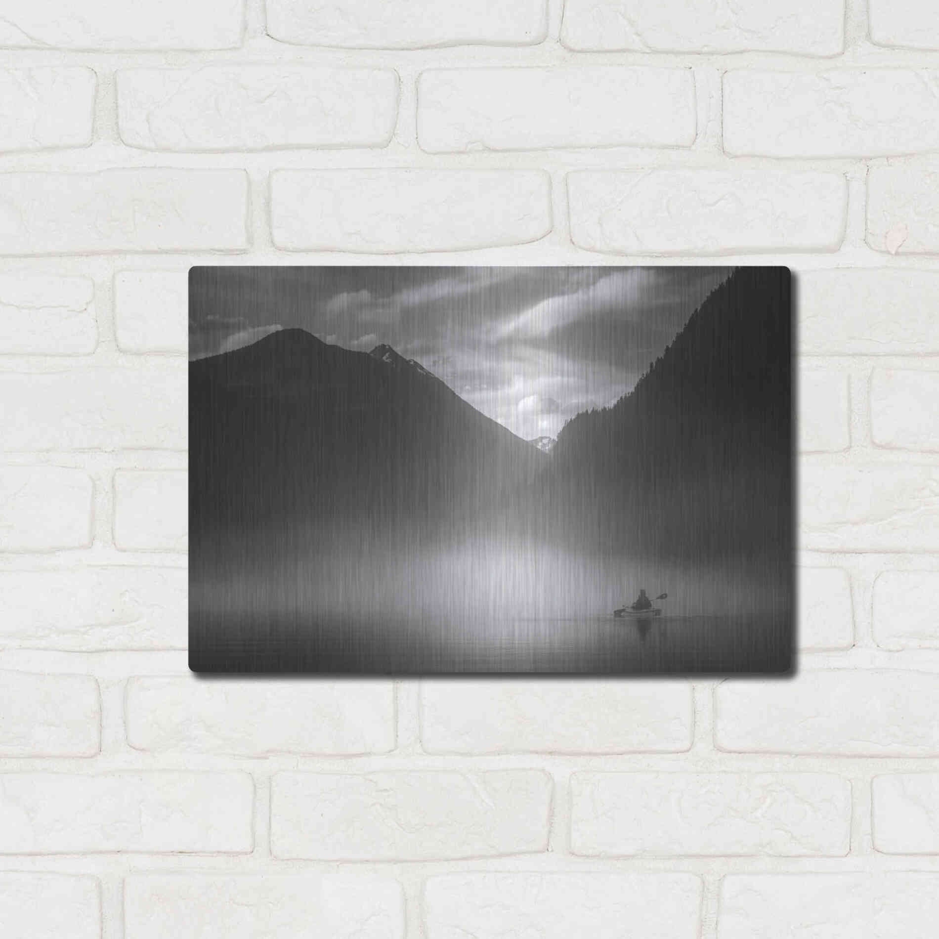 Luxe Metal Art  'Kayaker In The Mountain Mist'  by Don Schwartz, Metal Wall Art,16x12