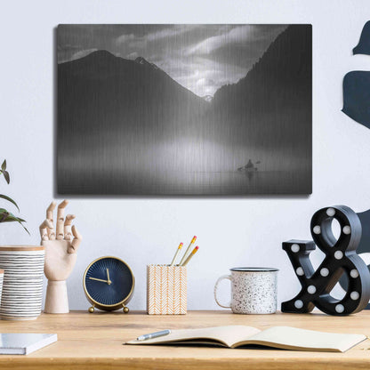 Luxe Metal Art  'Kayaker In The Mountain Mist'  by Don Schwartz, Metal Wall Art,16x12