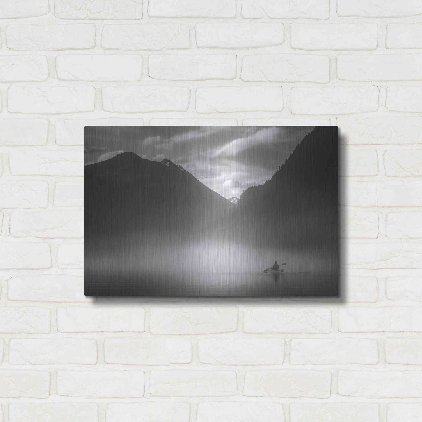 Luxe Metal Art  'Kayaker In The Mountain Mist'  by Don Schwartz, Metal Wall Art,24x16