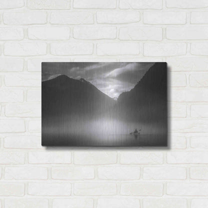 Luxe Metal Art  'Kayaker In The Mountain Mist'  by Don Schwartz, Metal Wall Art,24x16
