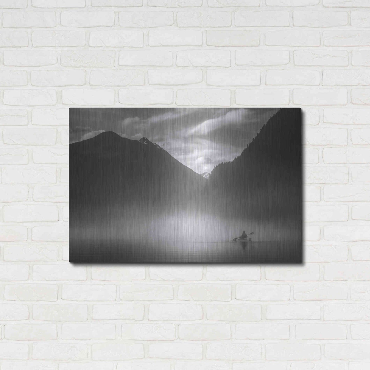 Luxe Metal Art  'Kayaker In The Mountain Mist'  by Don Schwartz, Metal Wall Art,36x24