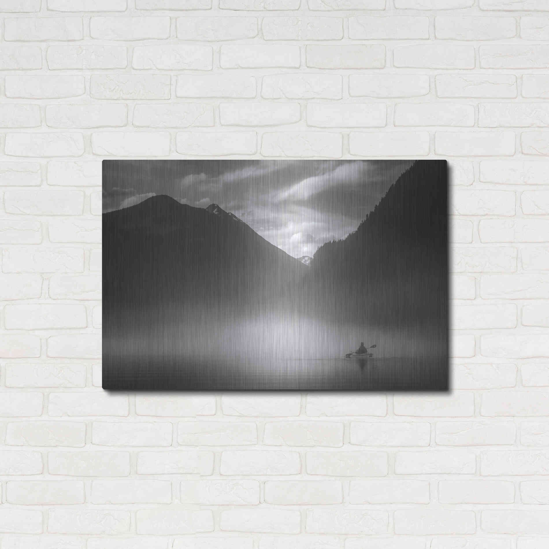 Luxe Metal Art  'Kayaker In The Mountain Mist'  by Don Schwartz, Metal Wall Art,36x24