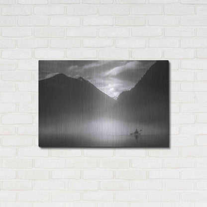 Luxe Metal Art  'Kayaker In The Mountain Mist'  by Don Schwartz, Metal Wall Art,36x24
