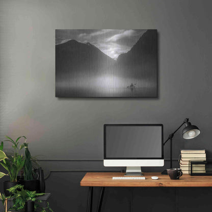 Luxe Metal Art  'Kayaker In The Mountain Mist'  by Don Schwartz, Metal Wall Art,36x24