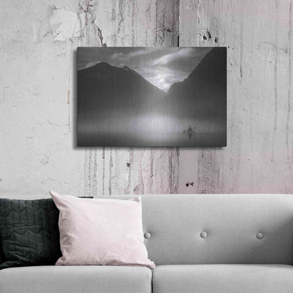 Luxe Metal Art  'Kayaker In The Mountain Mist'  by Don Schwartz, Metal Wall Art,36x24