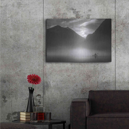 Luxe Metal Art  'Kayaker In The Mountain Mist'  by Don Schwartz, Metal Wall Art,36x24