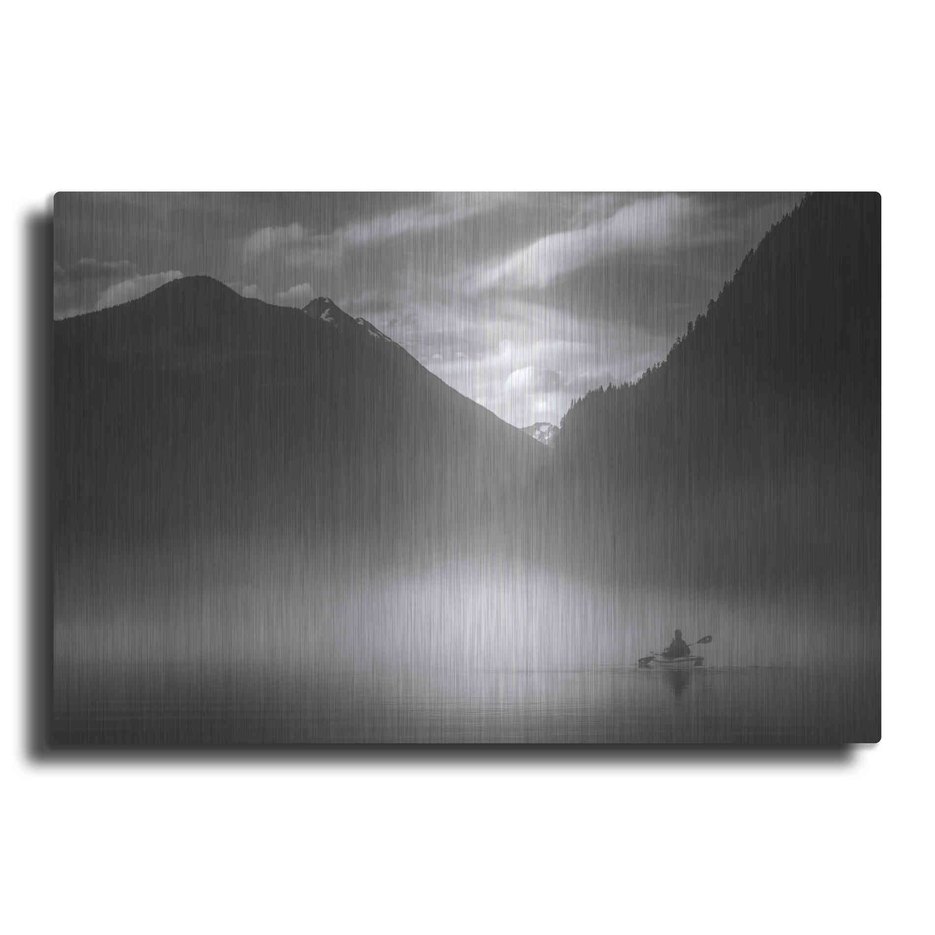 Luxe Metal Art  'Kayaker In The Mountain Mist'  by Don Schwartz, Metal Wall Art