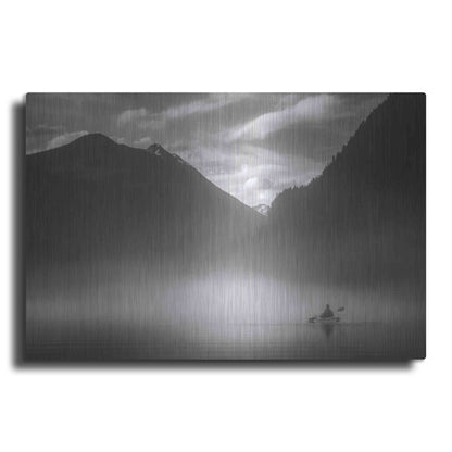 Luxe Metal Art  'Kayaker In The Mountain Mist'  by Don Schwartz, Metal Wall Art