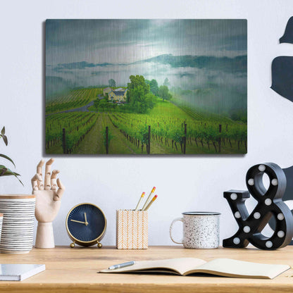 Luxe Metal Art  'Vineyard In The Mist'  by Don Schwartz, Metal Wall Art,16x12