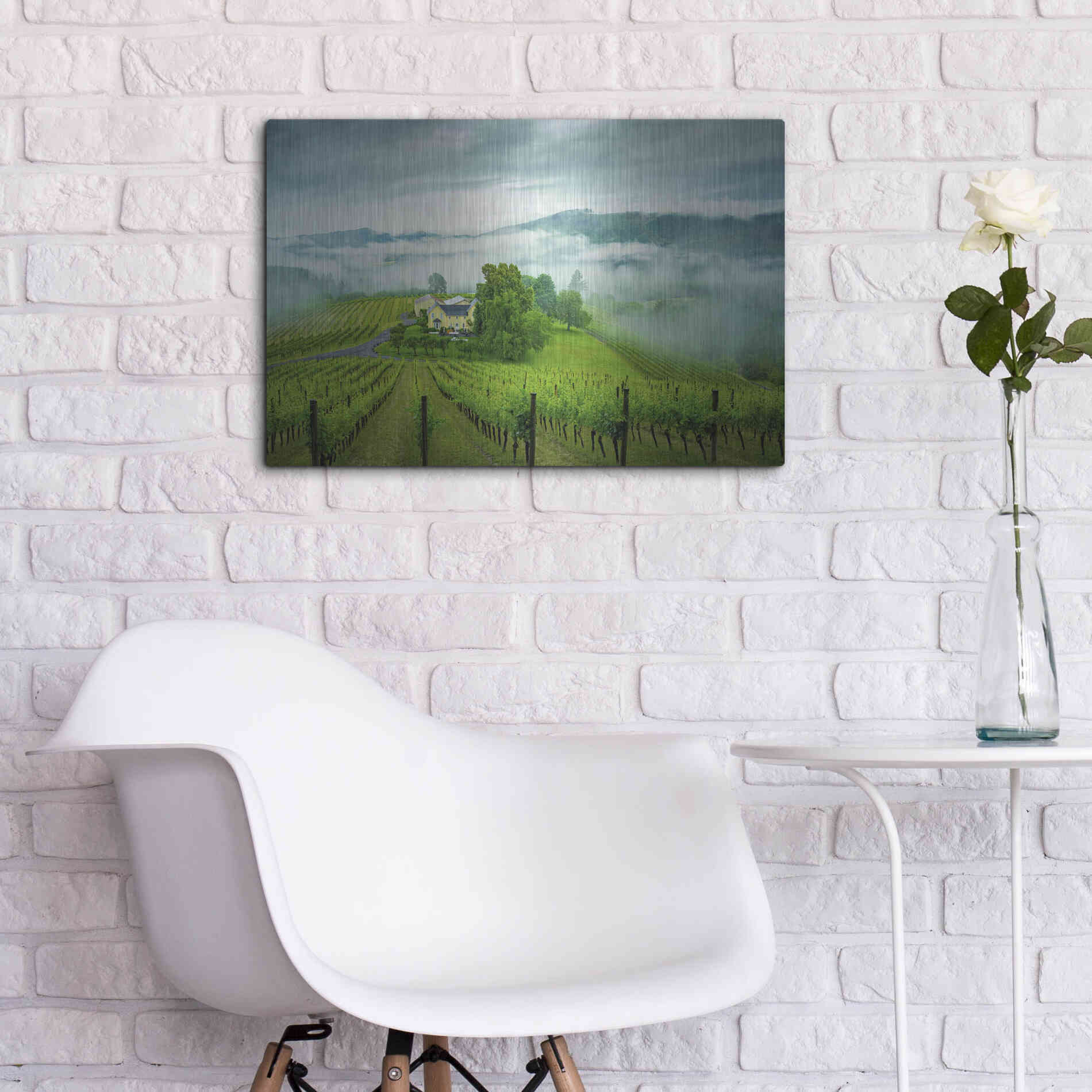 Luxe Metal Art  'Vineyard In The Mist'  by Don Schwartz, Metal Wall Art,24x16
