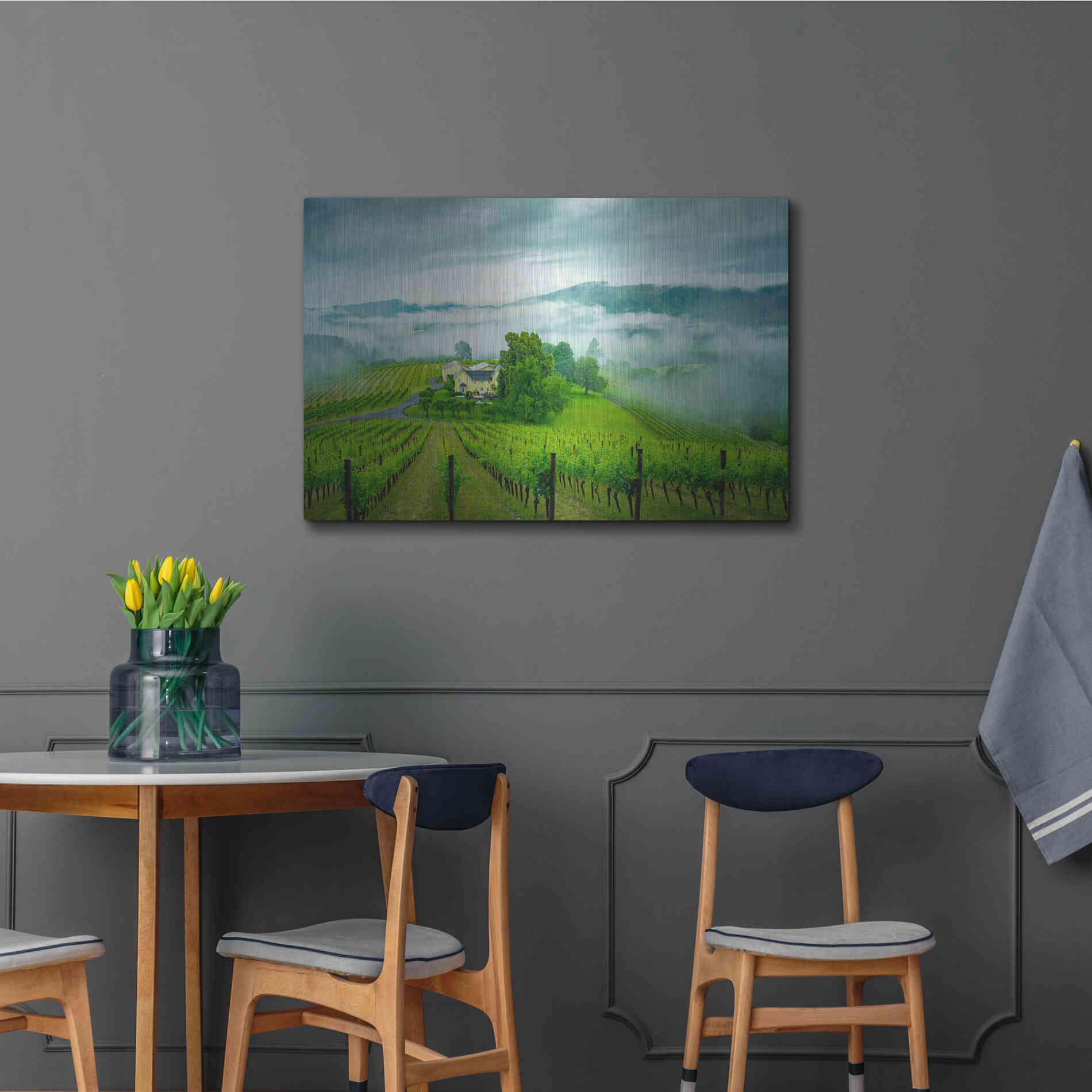 Luxe Metal Art  'Vineyard In The Mist'  by Don Schwartz, Metal Wall Art,36x24