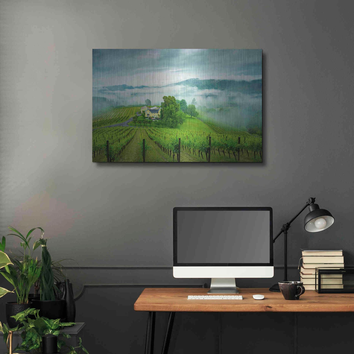 Luxe Metal Art  'Vineyard In The Mist'  by Don Schwartz, Metal Wall Art,36x24
