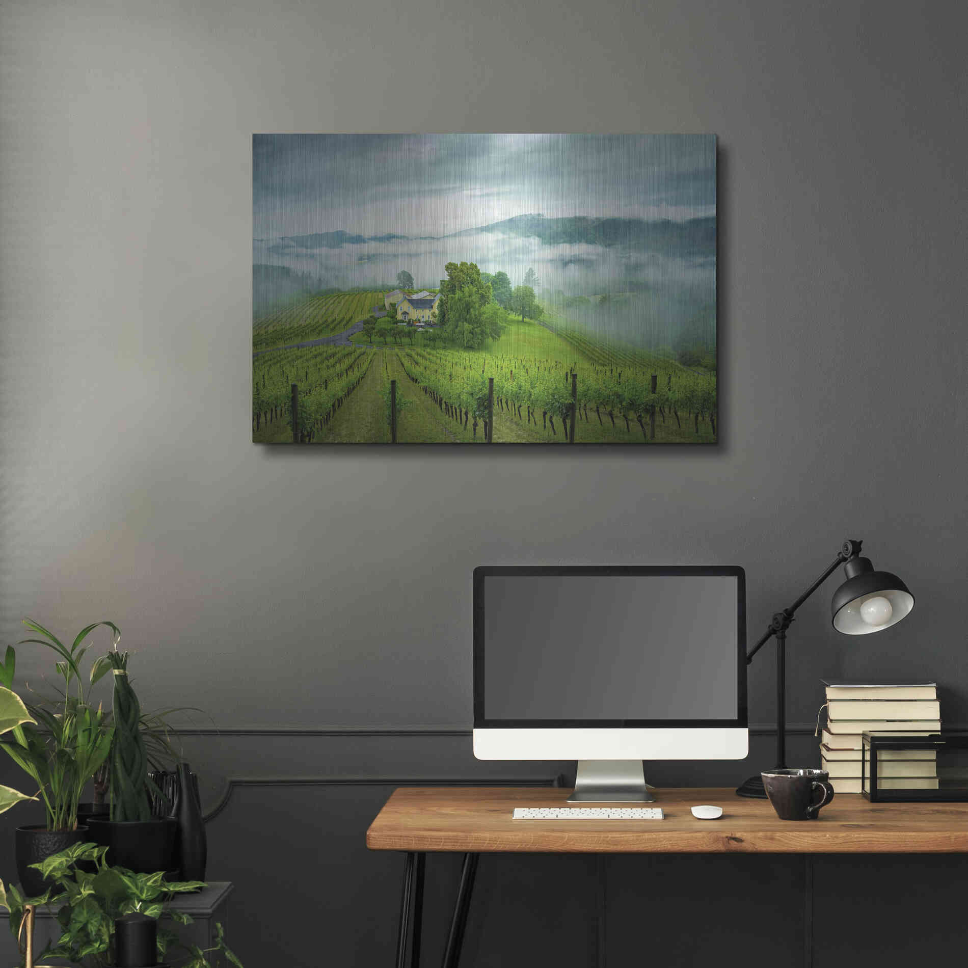Luxe Metal Art  'Vineyard In The Mist'  by Don Schwartz, Metal Wall Art,36x24