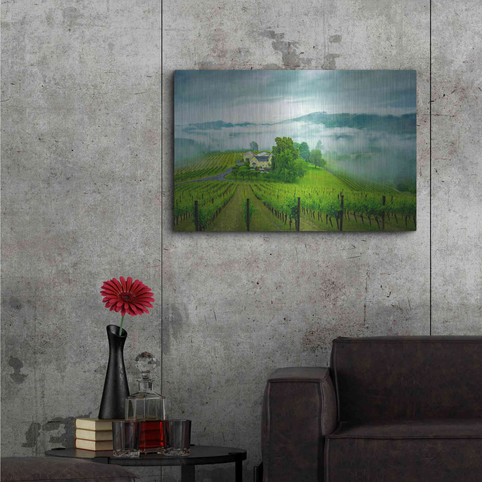 Luxe Metal Art  'Vineyard In The Mist'  by Don Schwartz, Metal Wall Art,36x24