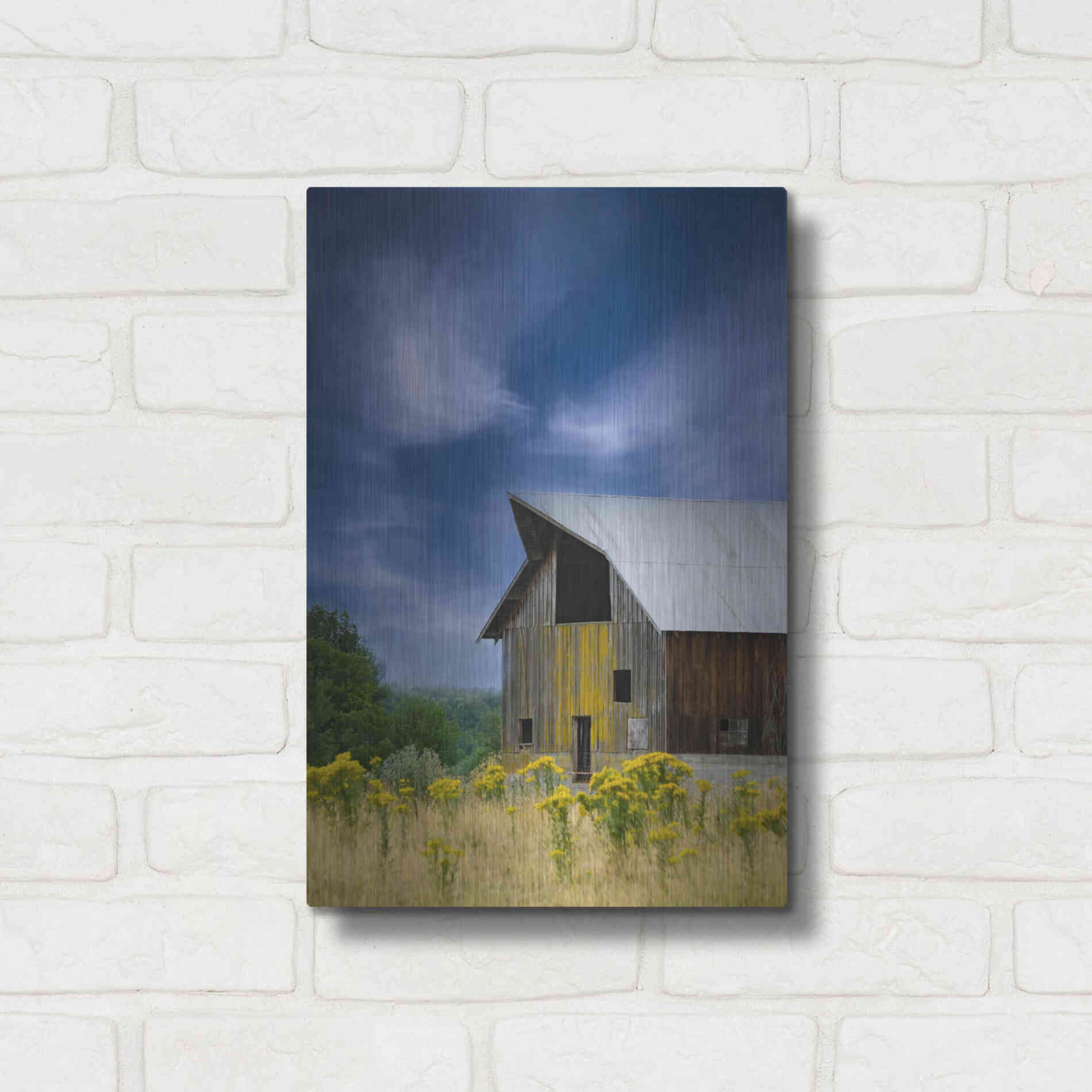 Luxe Metal Art  'Old Barn In A Summer Field'  by Don Schwartz, Metal Wall Art,12x16