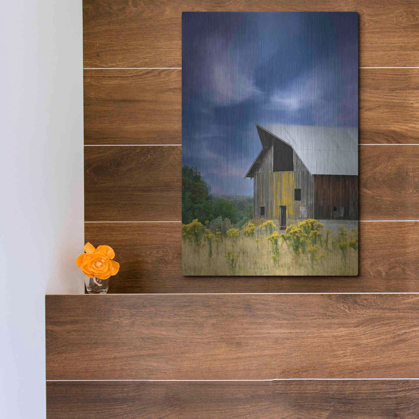 Luxe Metal Art  'Old Barn In A Summer Field'  by Don Schwartz, Metal Wall Art,12x16