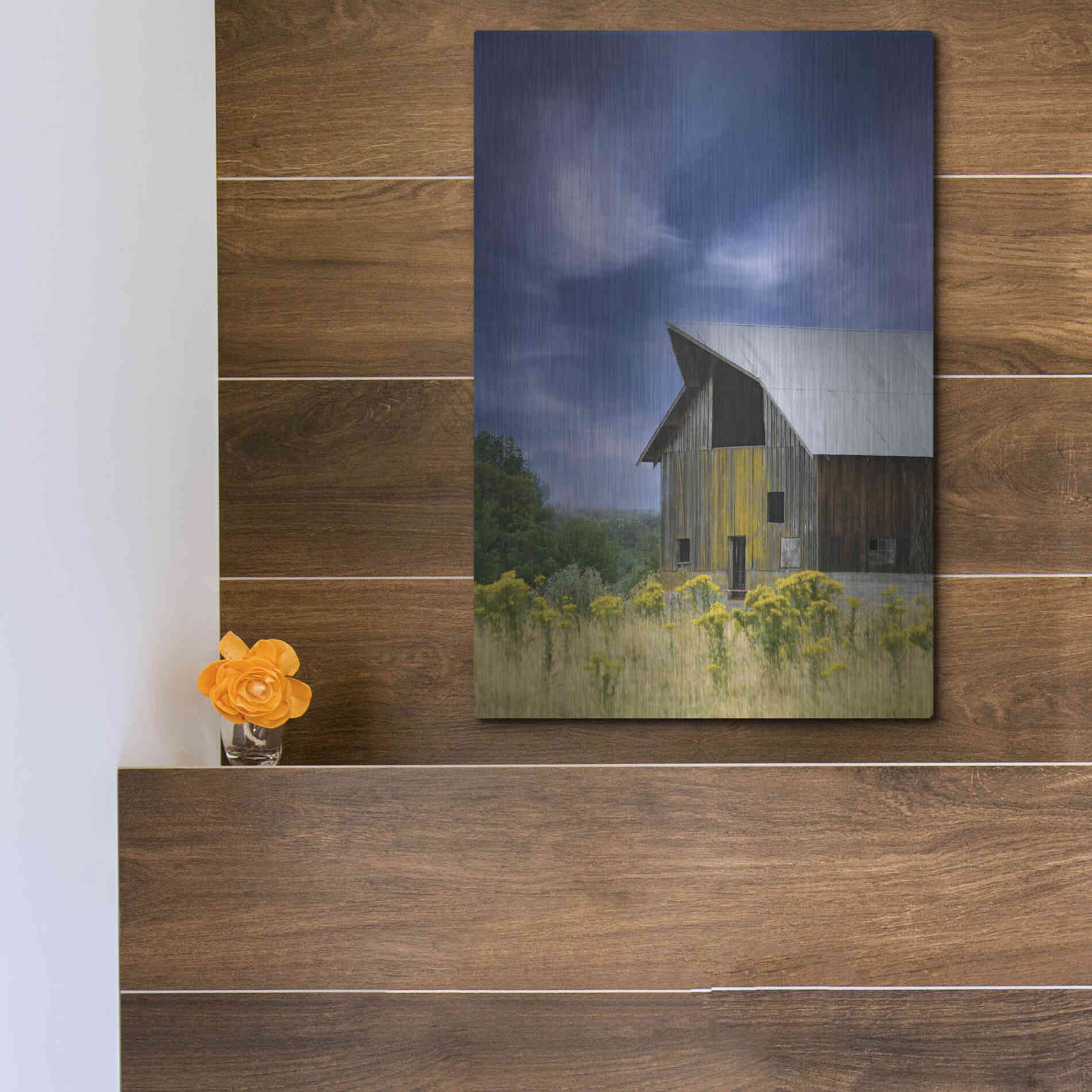 Luxe Metal Art  'Old Barn In A Summer Field'  by Don Schwartz, Metal Wall Art,12x16