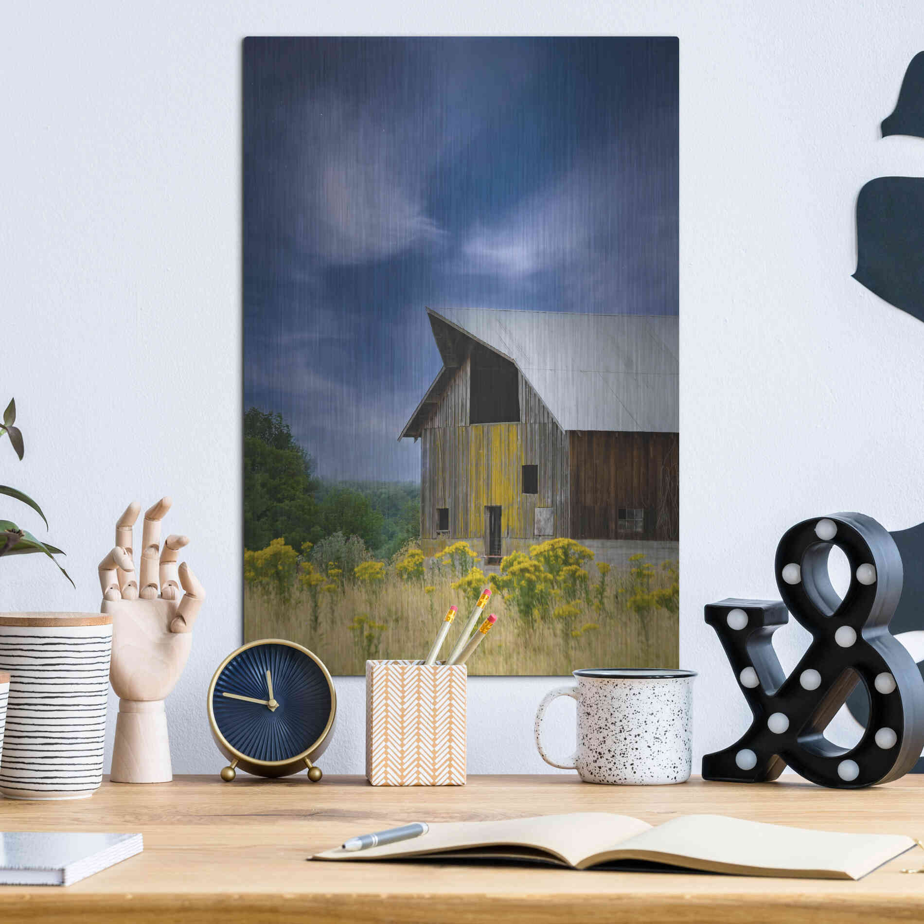 Luxe Metal Art  'Old Barn In A Summer Field'  by Don Schwartz, Metal Wall Art,12x16