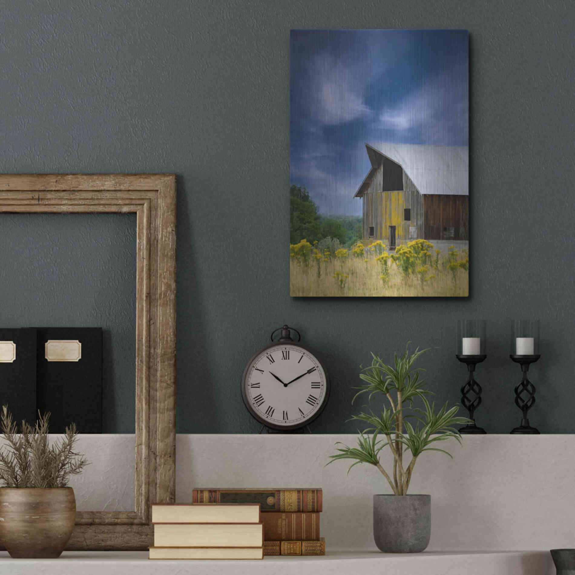 Luxe Metal Art  'Old Barn In A Summer Field'  by Don Schwartz, Metal Wall Art,12x16