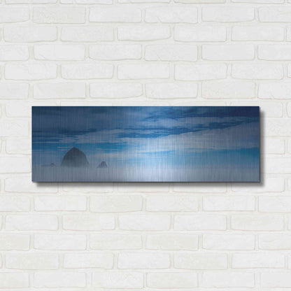 Luxe Metal Art  'Haystack Rock In The Mist'  by Don Schwartz, Metal Wall Art,36x12