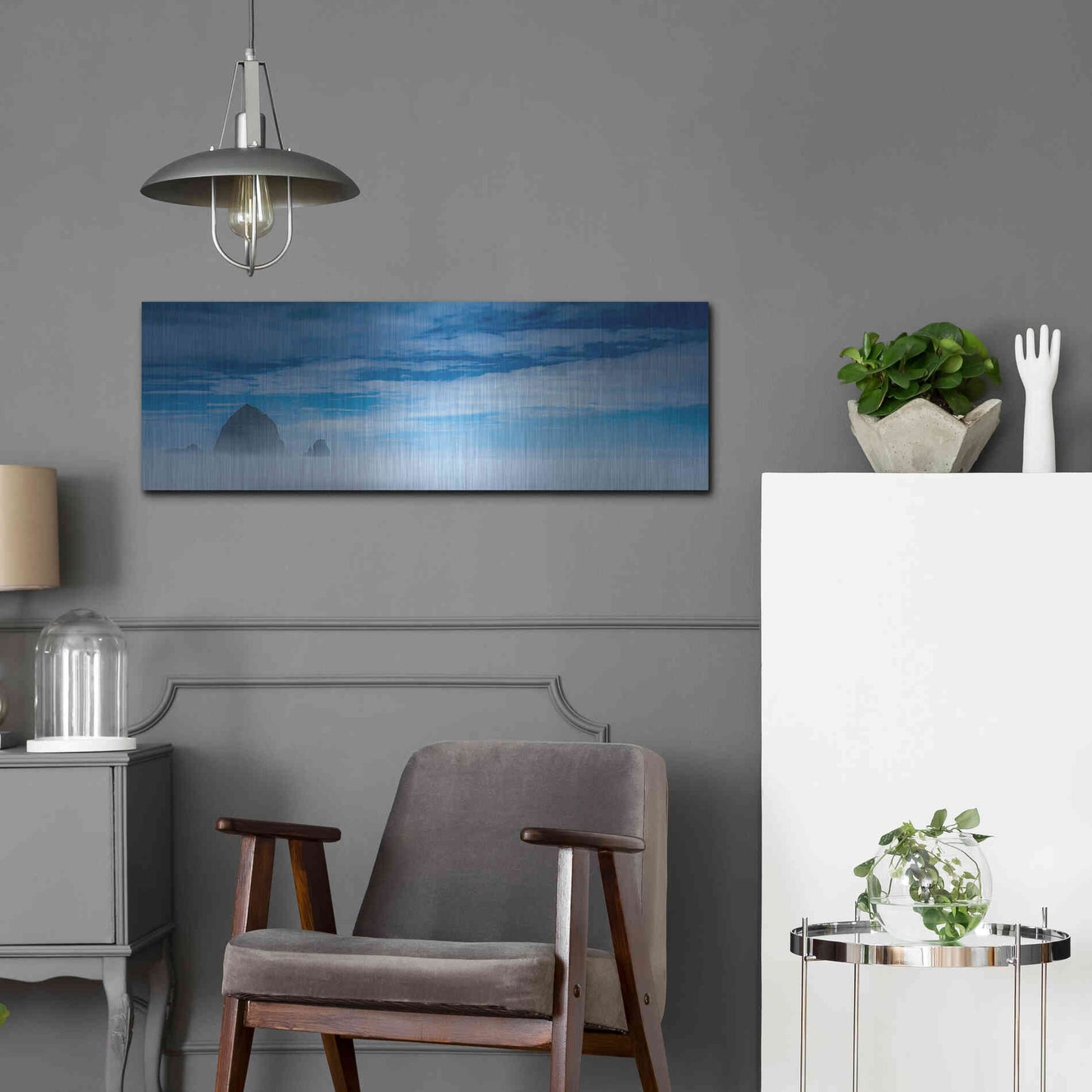 Luxe Metal Art  'Haystack Rock In The Mist'  by Don Schwartz, Metal Wall Art,36x12