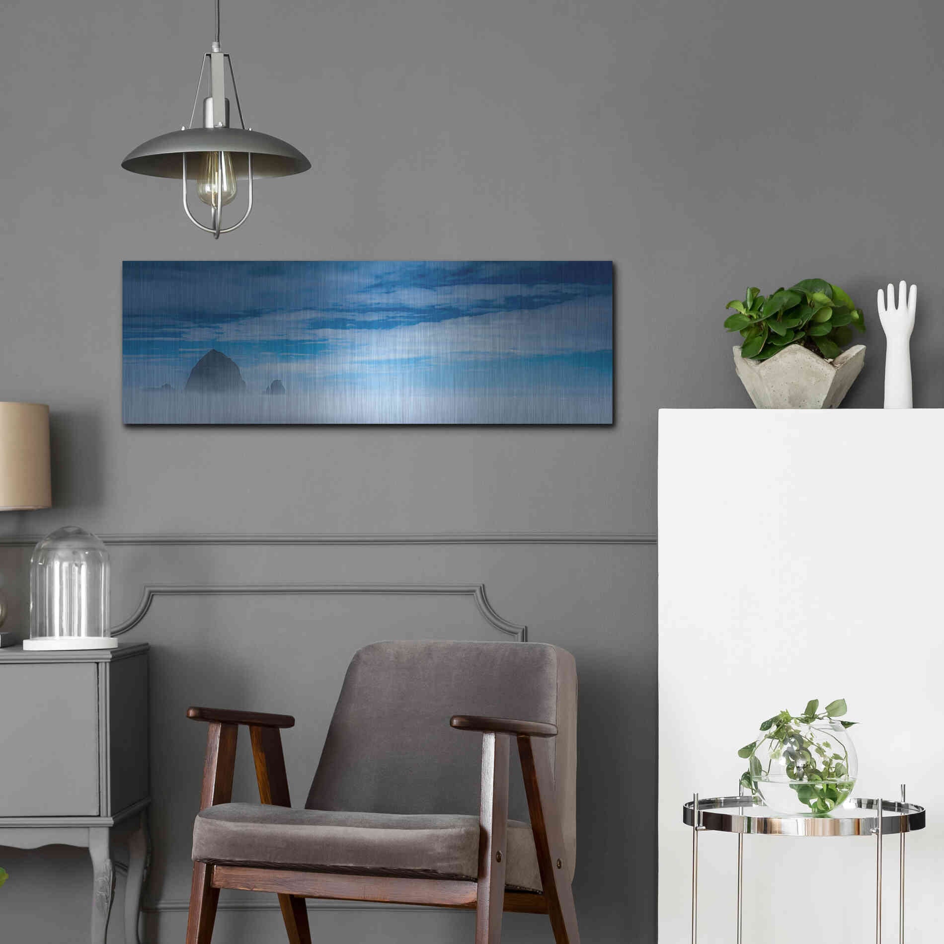 Luxe Metal Art  'Haystack Rock In The Mist'  by Don Schwartz, Metal Wall Art,36x12