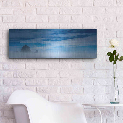 Luxe Metal Art  'Haystack Rock In The Mist'  by Don Schwartz, Metal Wall Art,36x12