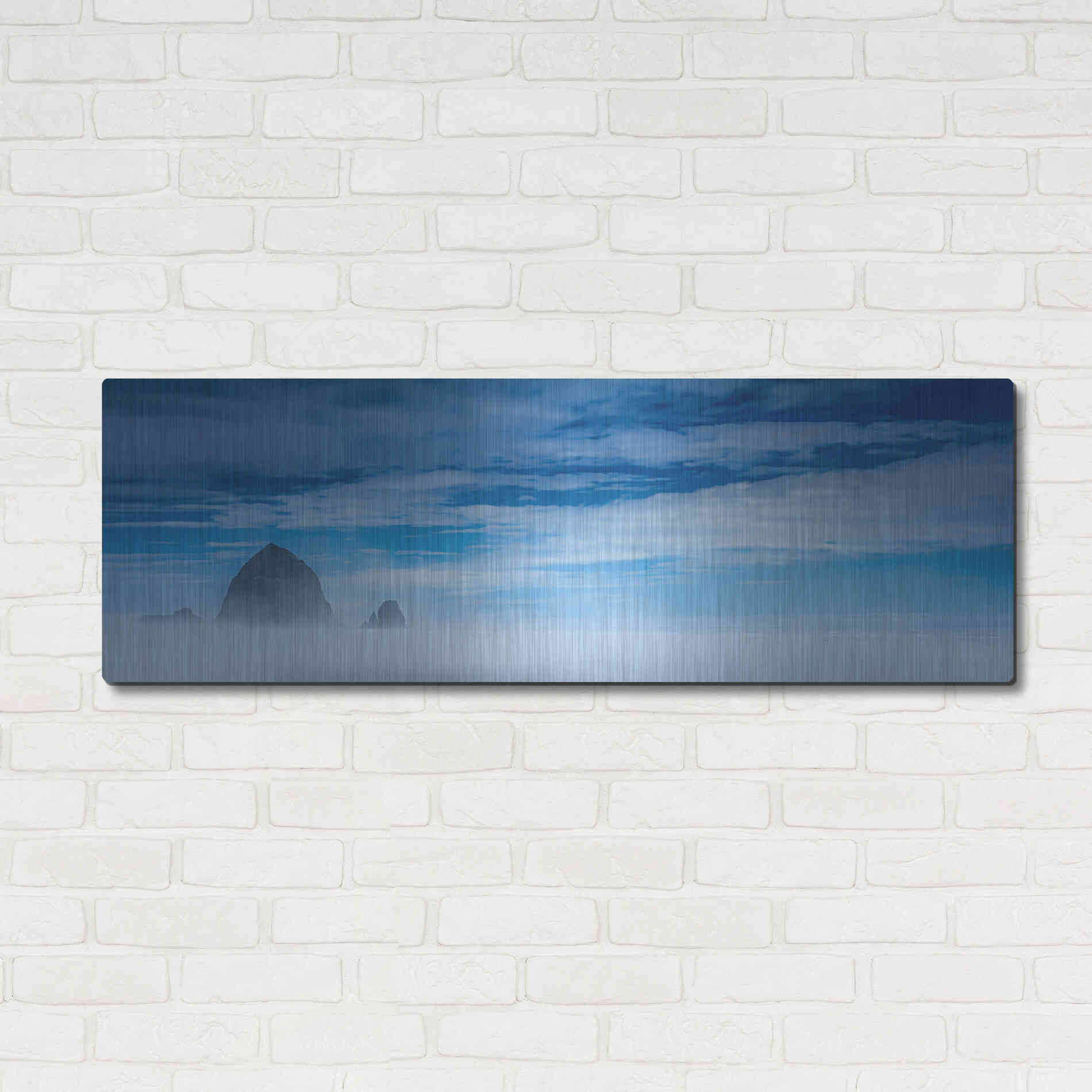 Luxe Metal Art  'Haystack Rock In The Mist'  by Don Schwartz, Metal Wall Art,48x16