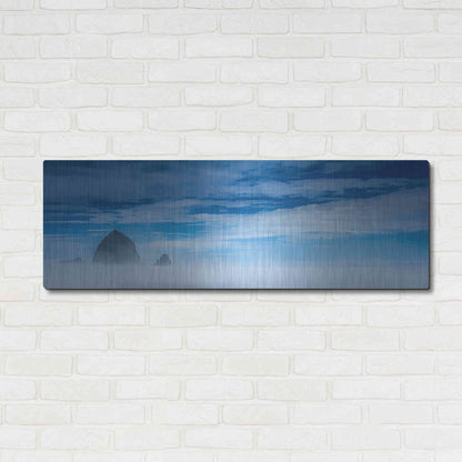 Luxe Metal Art  'Haystack Rock In The Mist'  by Don Schwartz, Metal Wall Art,48x16