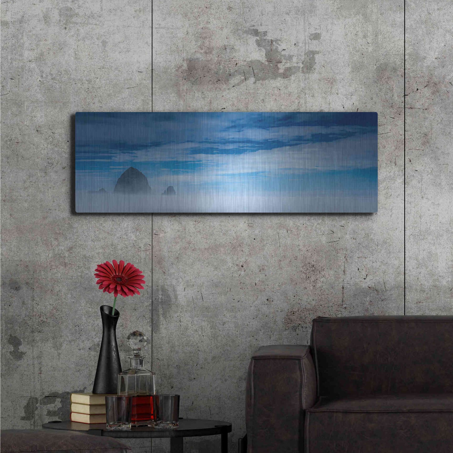Luxe Metal Art  'Haystack Rock In The Mist'  by Don Schwartz, Metal Wall Art,48x16