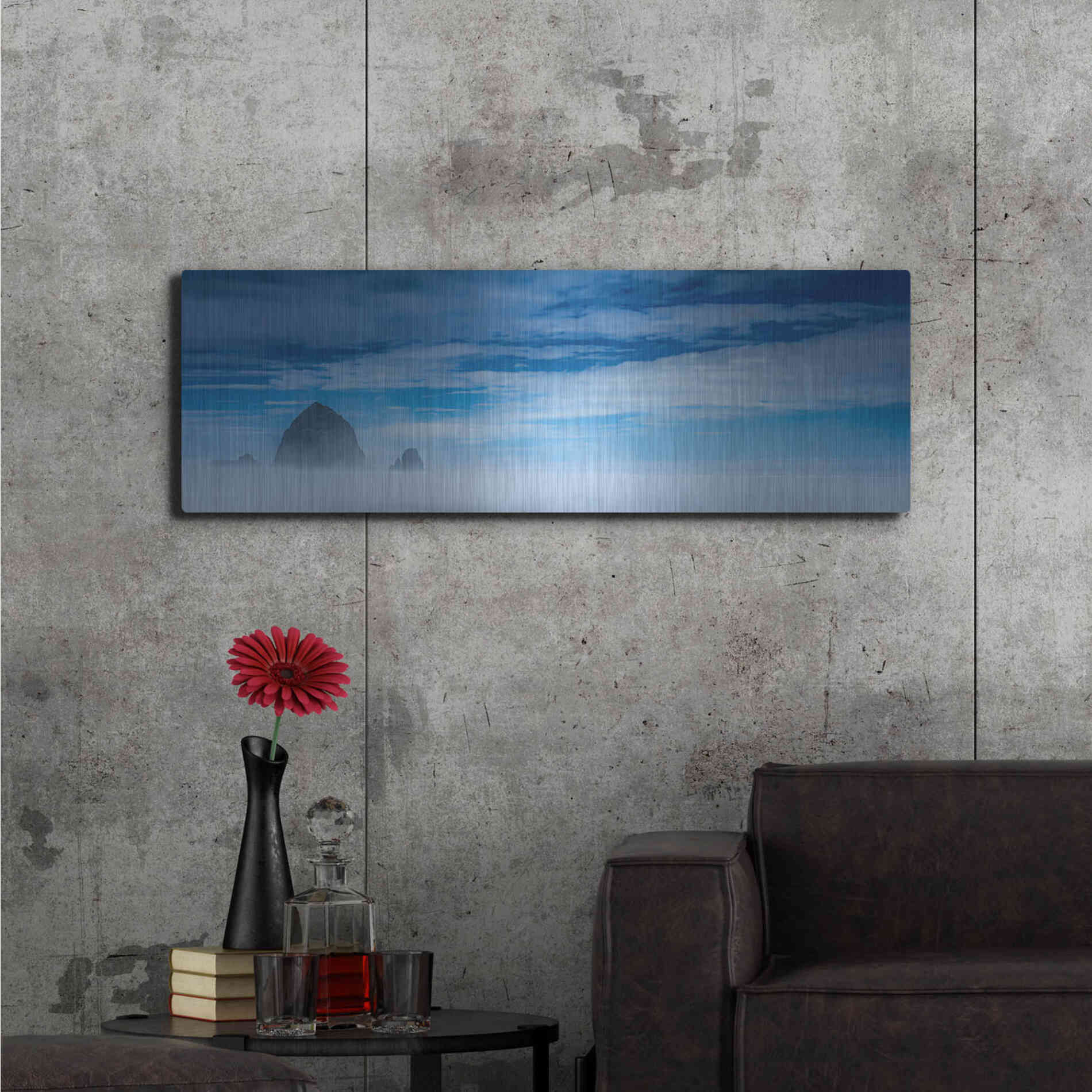 Luxe Metal Art  'Haystack Rock In The Mist'  by Don Schwartz, Metal Wall Art,48x16