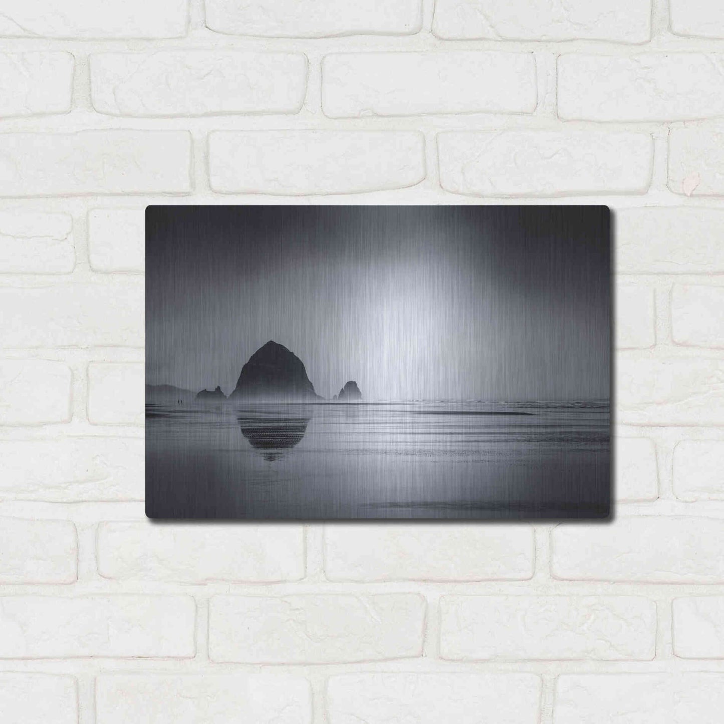 Luxe Metal Art  'Fog Surrounds Haystack Rock'  by Don Schwartz, Metal Wall Art,16x12