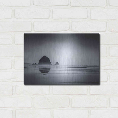 Luxe Metal Art  'Fog Surrounds Haystack Rock'  by Don Schwartz, Metal Wall Art,16x12