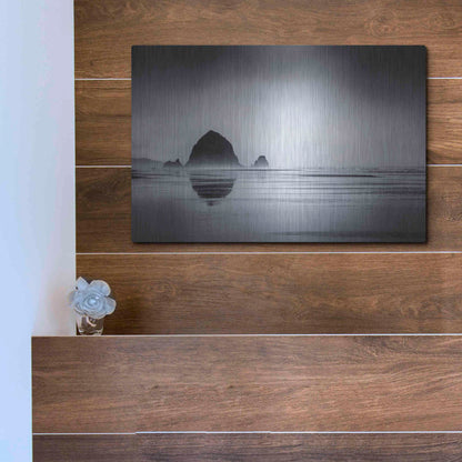 Luxe Metal Art  'Fog Surrounds Haystack Rock'  by Don Schwartz, Metal Wall Art,16x12