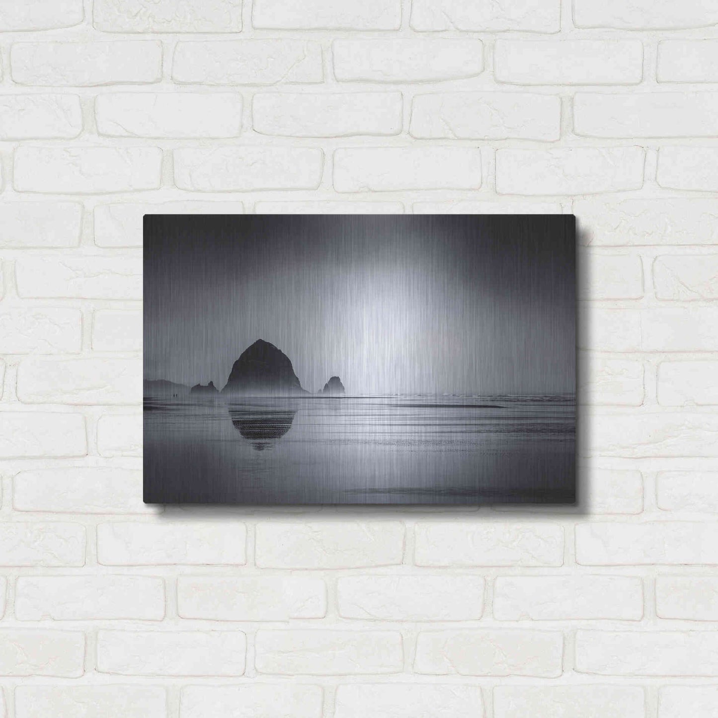 Luxe Metal Art  'Fog Surrounds Haystack Rock'  by Don Schwartz, Metal Wall Art,24x16