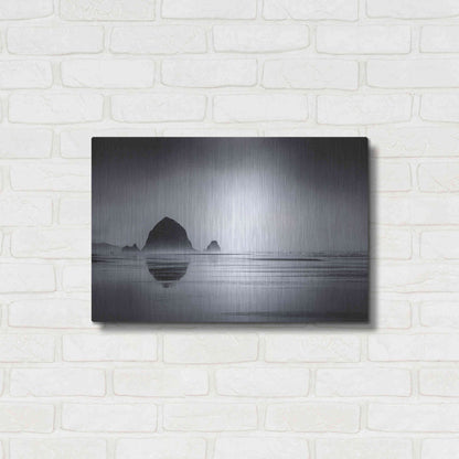Luxe Metal Art  'Fog Surrounds Haystack Rock'  by Don Schwartz, Metal Wall Art,24x16