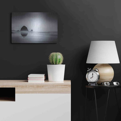 Luxe Metal Art  'Fog Surrounds Haystack Rock'  by Don Schwartz, Metal Wall Art,24x16