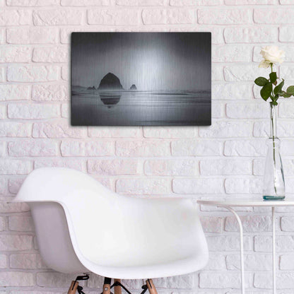 Luxe Metal Art  'Fog Surrounds Haystack Rock'  by Don Schwartz, Metal Wall Art,24x16