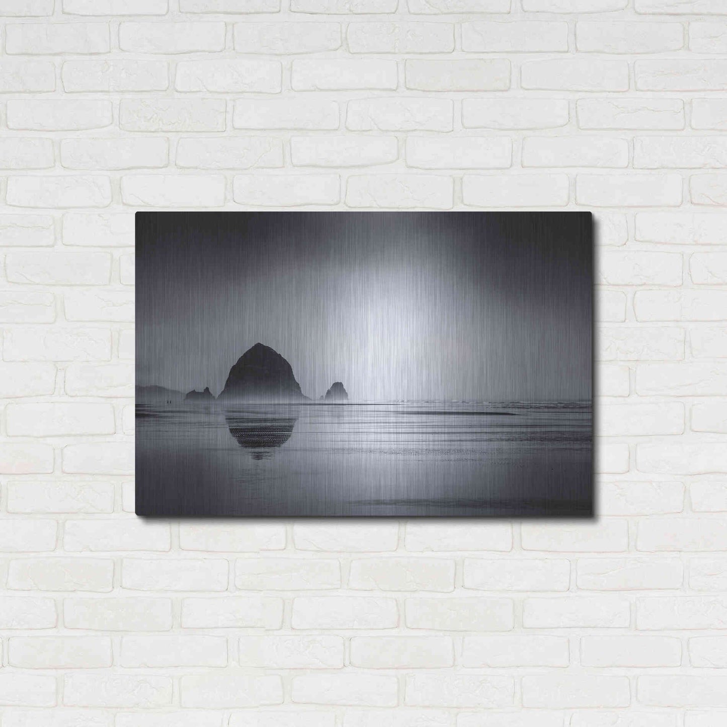 Luxe Metal Art  'Fog Surrounds Haystack Rock'  by Don Schwartz, Metal Wall Art,36x24