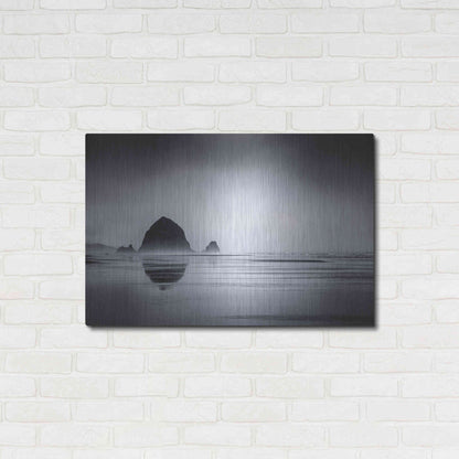 Luxe Metal Art  'Fog Surrounds Haystack Rock'  by Don Schwartz, Metal Wall Art,36x24