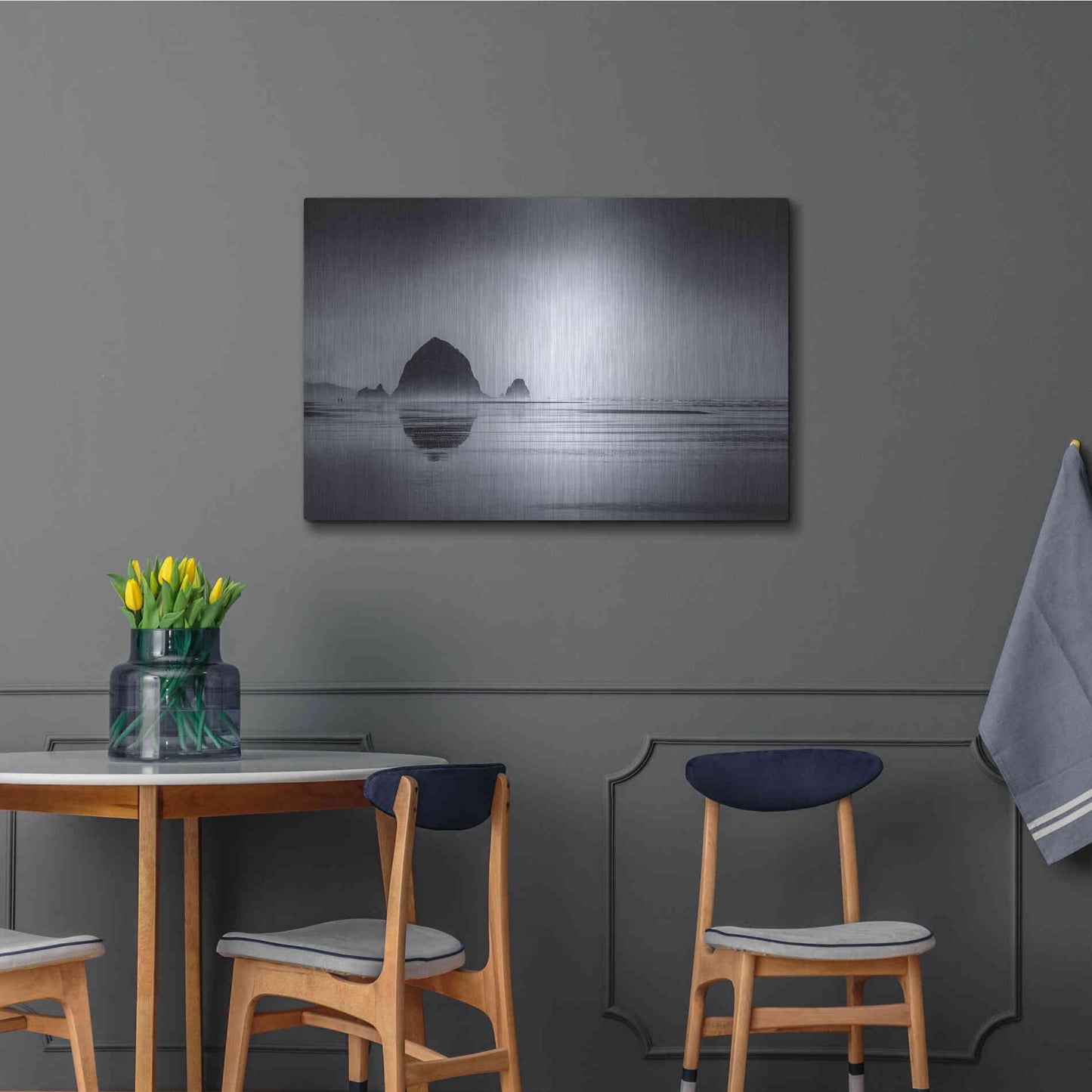 Luxe Metal Art  'Fog Surrounds Haystack Rock'  by Don Schwartz, Metal Wall Art,36x24