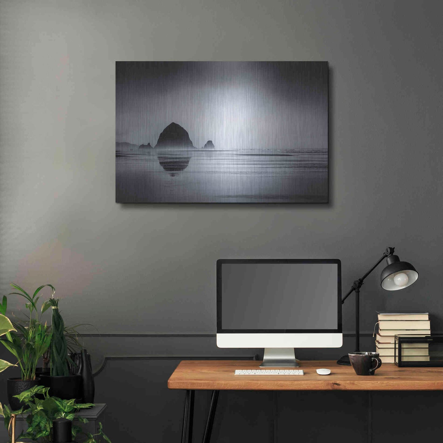 Luxe Metal Art  'Fog Surrounds Haystack Rock'  by Don Schwartz, Metal Wall Art,36x24