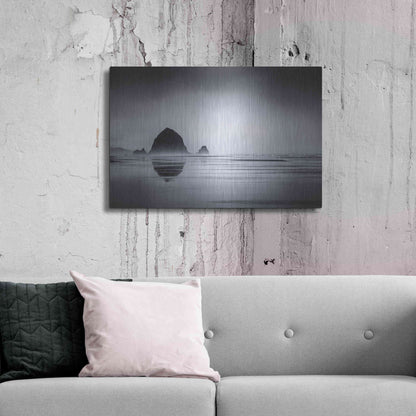 Luxe Metal Art  'Fog Surrounds Haystack Rock'  by Don Schwartz, Metal Wall Art,36x24