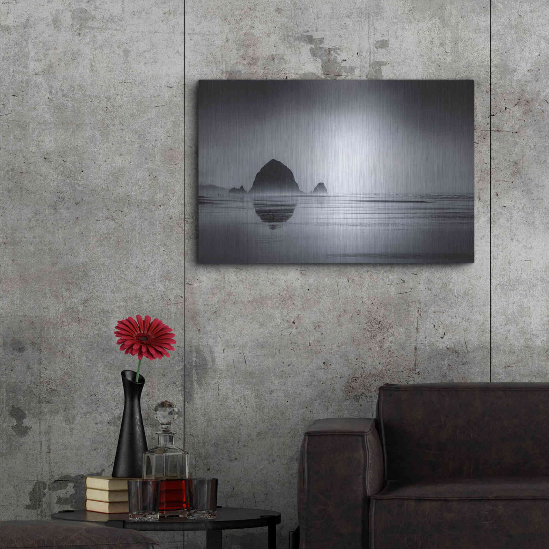 Luxe Metal Art  'Fog Surrounds Haystack Rock'  by Don Schwartz, Metal Wall Art,36x24