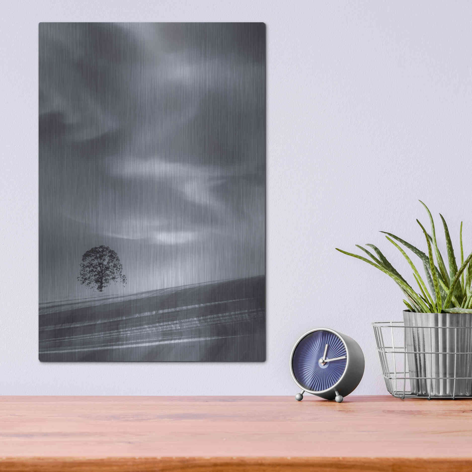 Luxe Metal Art  'Lone Tree On A Hillside'  by Don Schwartz, Metal Wall Art,12x16